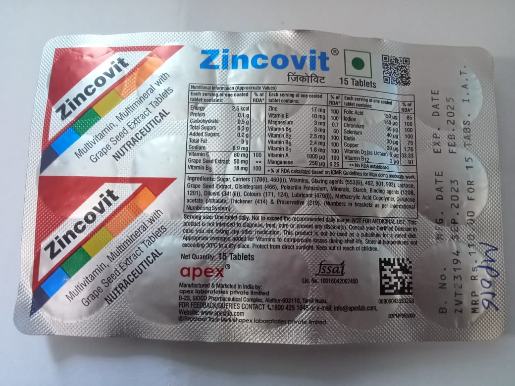ZINCOVIT TAB 15'T